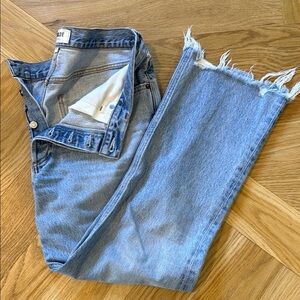 Agolde Blue Ankle Cropped Jeans with Distressed Details